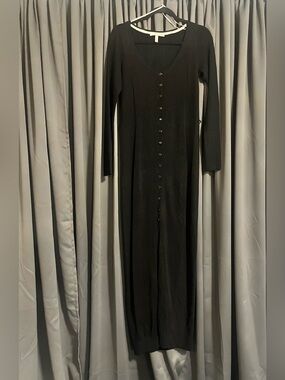 Victoria's Secret Black Long Sleeve Button-Front Maxi Dress